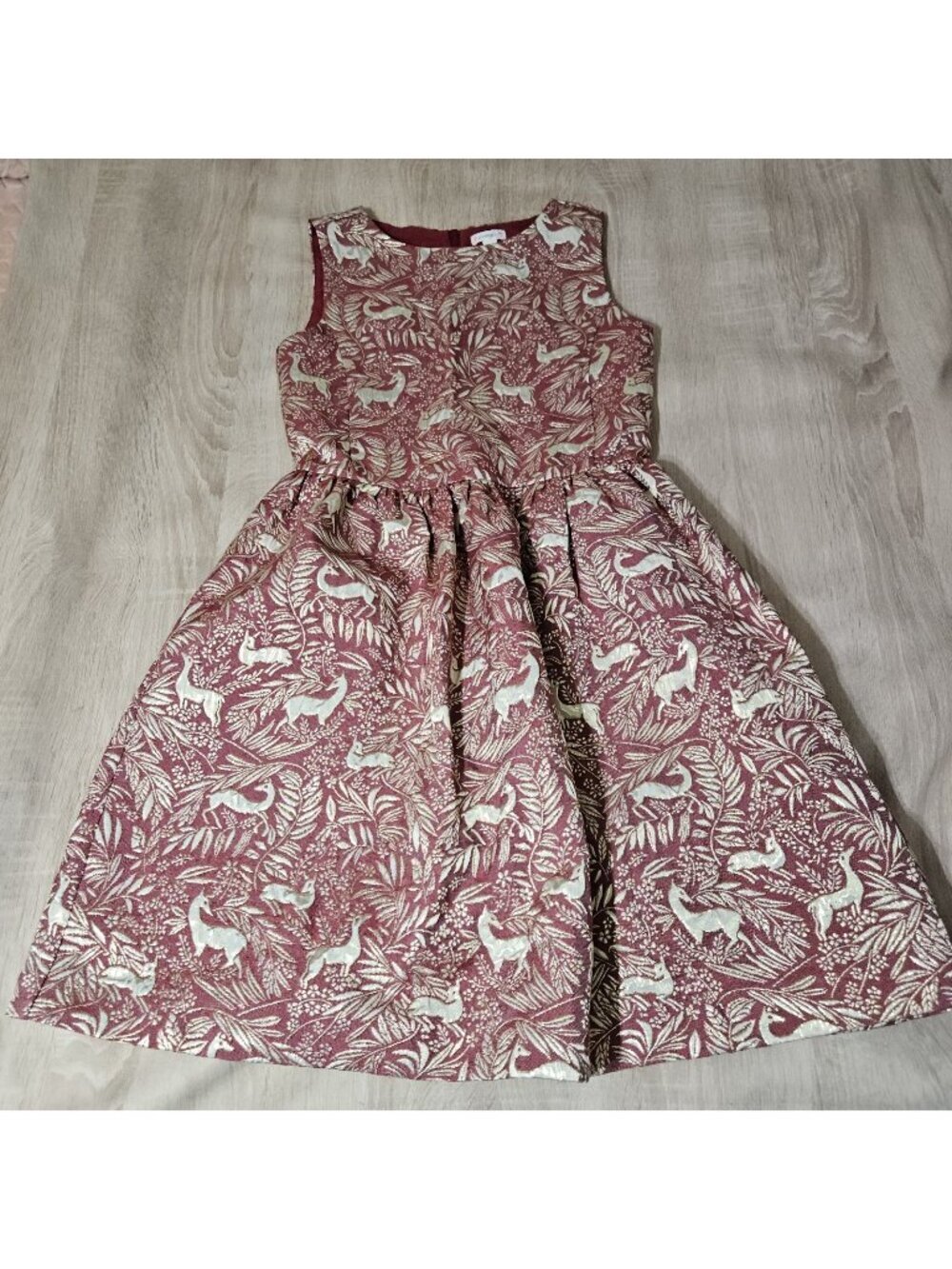 Crewcuts Girls Size 14 Festive Jacquard Botanical Deer  Christmas Dress Red